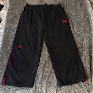 adidas Black Sweatpants with Red Logos and Side Zip